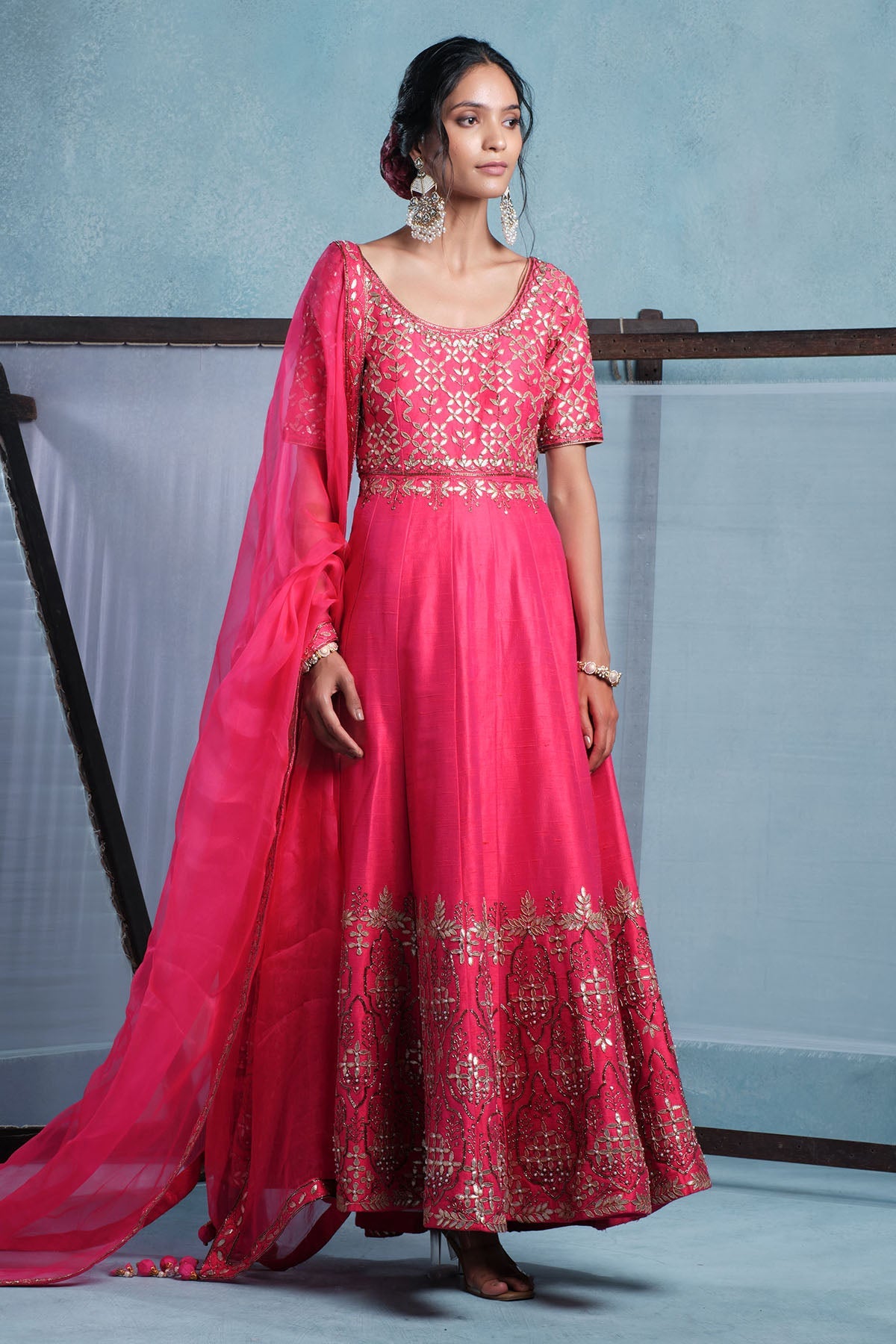 Buy Embroidered Fuchsia Anarkali Set for women online available at Scrollnshops